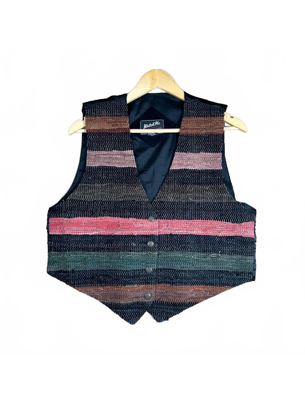 KatchMe Genuine Leather Striped Western Vest Multi Color Rodeo Vintage Style